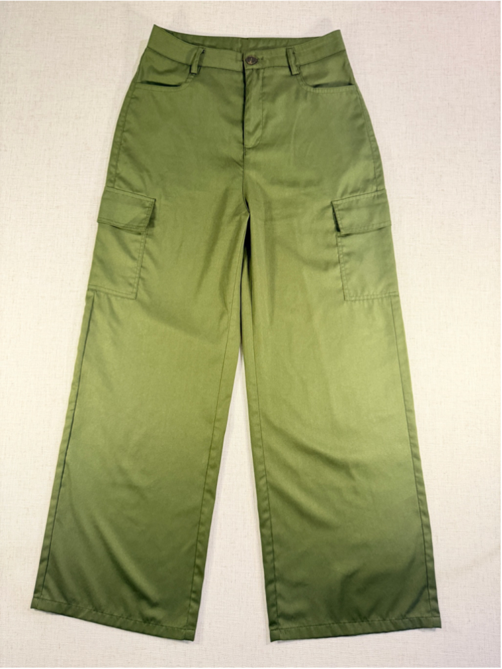 Women’s High Waisted Wide Leg Cargo Pants Flap Pockets Army Olive Green Small